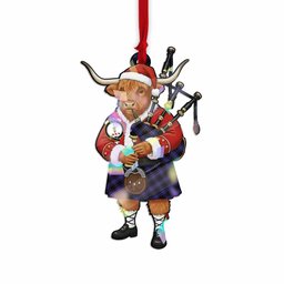 Dunlop Tartan Crest Christmas Highland Cow Bagpipes Hologram Ornament