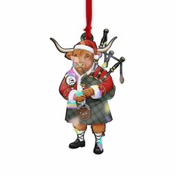 Craig Tartan Crest Christmas Highland Cow Bagpipes Hologram Ornament