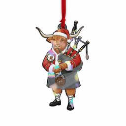 Gladstone (Gladstanes) Tartan Crest Christmas Highland Cow Bagpipes Hologram Ornament