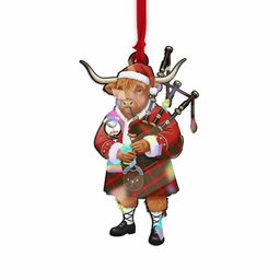 Burns Tartan Crest Christmas Highland Cow Bagpipes Hologram Ornament