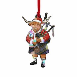 Bowie Tartan Crest Christmas Highland Cow Bagpipes Hologram Ornament