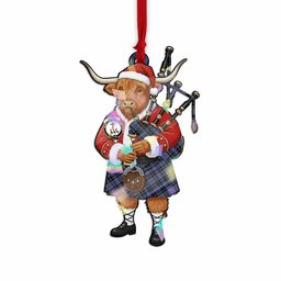 Clark (Clarke) Tartan Crest Christmas Highland Cow Bagpipes Hologram Ornament