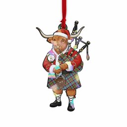 Glass Tartan Crest Christmas Highland Cow Bagpipes Hologram Ornament