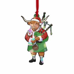 Currie Tartan Crest Christmas Highland Cow Bagpipes Hologram Ornament