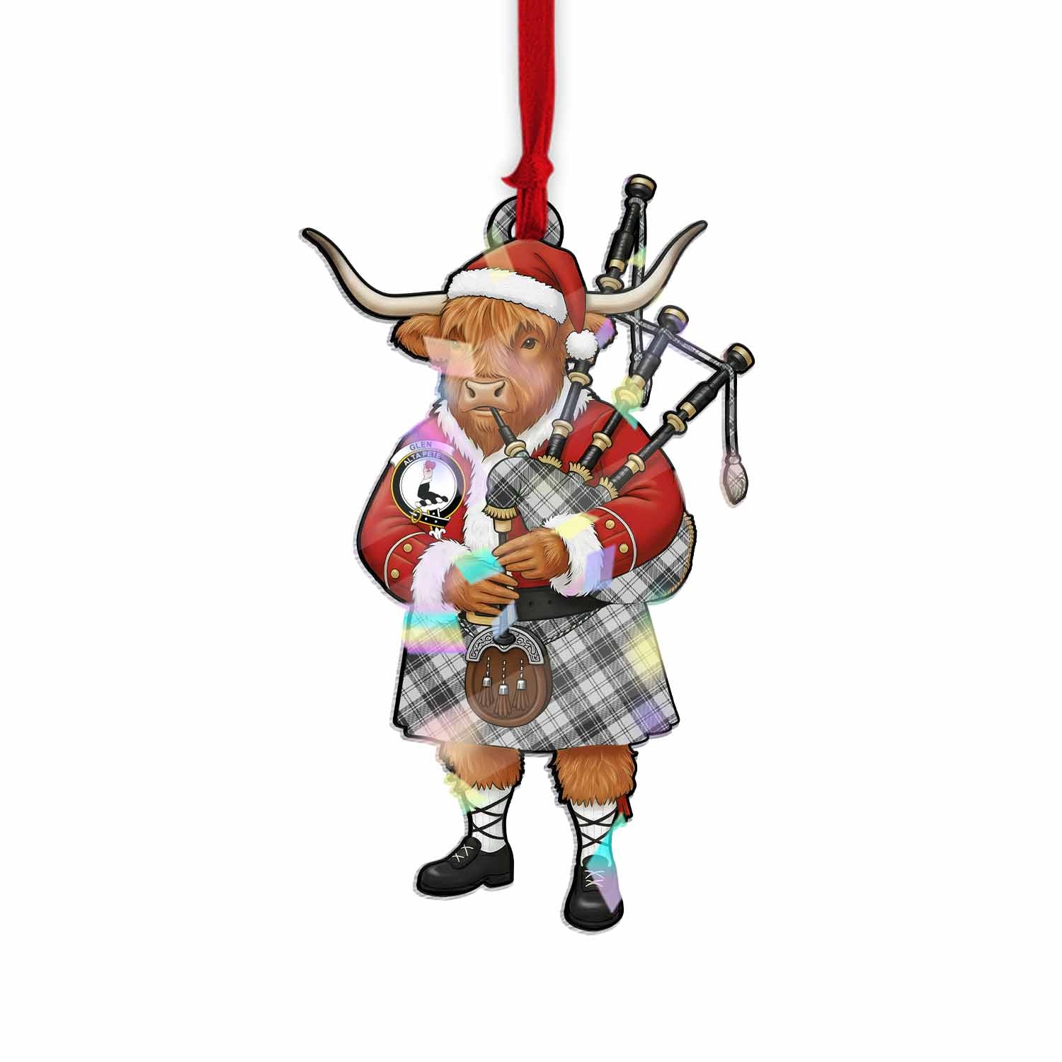 Glen Tartan Crest Christmas Highland Cow Bagpipes Hologram Ornament