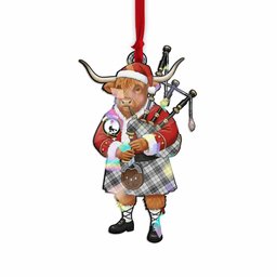 Glen Tartan Crest Christmas Highland Cow Bagpipes Hologram Ornament