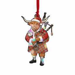Chattan Tartan Crest Christmas Highland Cow Bagpipes Hologram Ornament