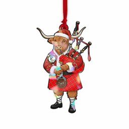 Burnett Tartan Crest Christmas Highland Cow Bagpipes Hologram Ornament