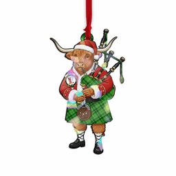 Boyle Tartan Crest Christmas Highland Cow Bagpipes Hologram Ornament