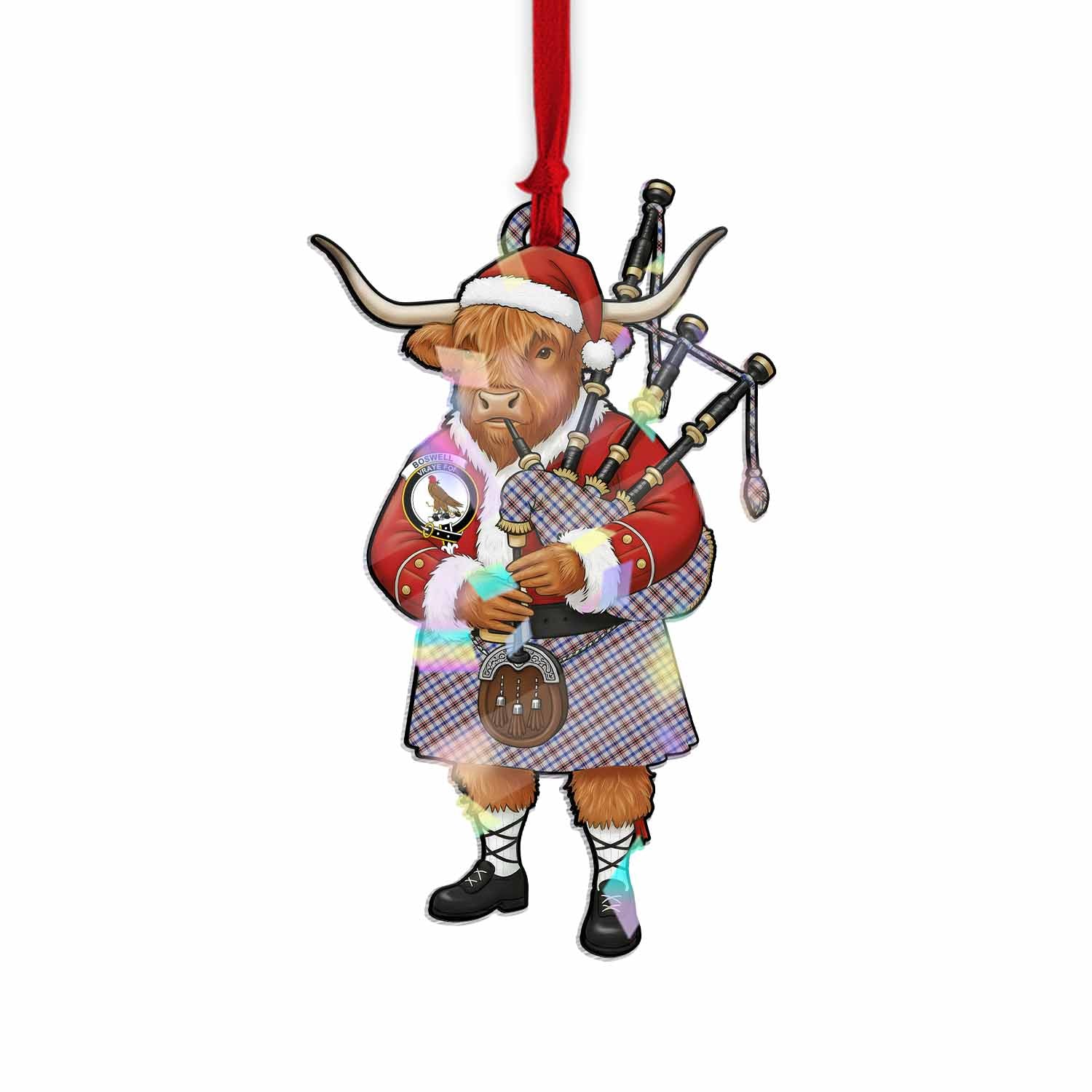 Boswell Tartan Crest Christmas Highland Cow Bagpipes Hologram Ornament