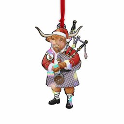 Boswell Tartan Crest Christmas Highland Cow Bagpipes Hologram Ornament