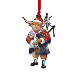 Agnew Tartan Crest Christmas Highland Cow Bagpipes Hologram Ornament