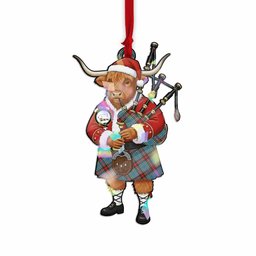 Beaton Tartan Crest Christmas Highland Cow Bagpipes Hologram Ornament