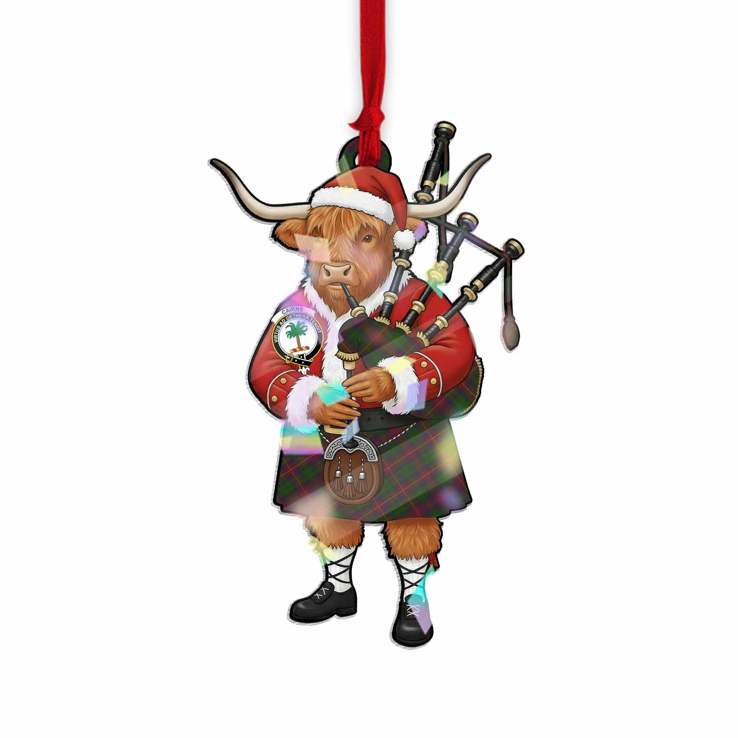 Cairns Tartan Crest Christmas Highland Cow Bagpipes Hologram Ornament