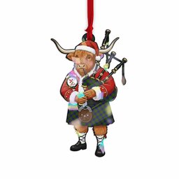 Adam Tartan Crest Christmas Highland Cow Bagpipes Hologram Ornament