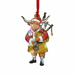 Houston Tartan Crest Christmas Highland Cow Bagpipes Hologram Ornament