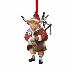 MacPhail (McPhail) Tartan Crest Christmas Highland Cow Bagpipes Hologram Ornament