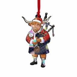 Home (Hume) Tartan Crest Christmas Highland Cow Bagpipes Hologram Ornament