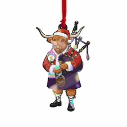 Wardlaw Tartan Crest Christmas Highland Cow Bagpipes Hologram Ornament