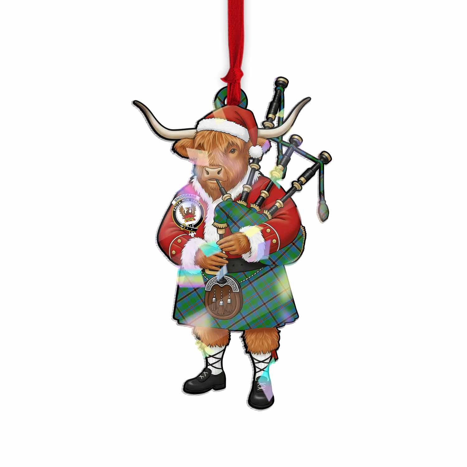 Snodgrass Tartan Crest Christmas Highland Cow Bagpipes Hologram Ornament
