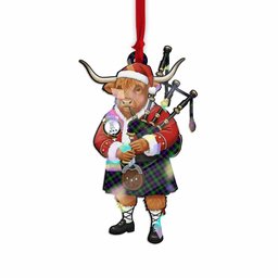Malcolm Tartan Crest Christmas Highland Cow Bagpipes Hologram Ornament
