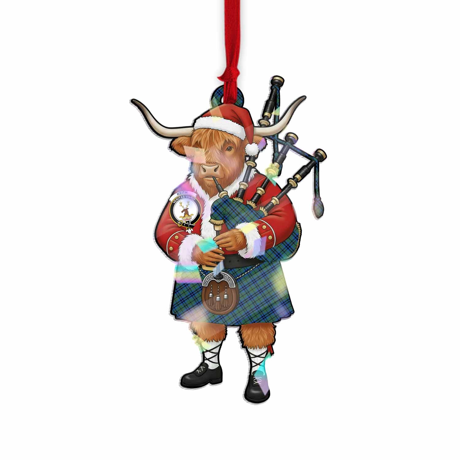 Keith Tartan Crest Christmas Highland Cow Bagpipes Hologram Ornament
