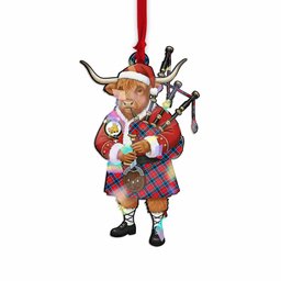 MacTavish (McTavish) Tartan Crest Christmas Highland Cow Bagpipes Hologram Ornament