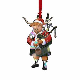 MacInnes (McInnes) Tartan Crest Christmas Highland Cow Bagpipes Hologram Ornament