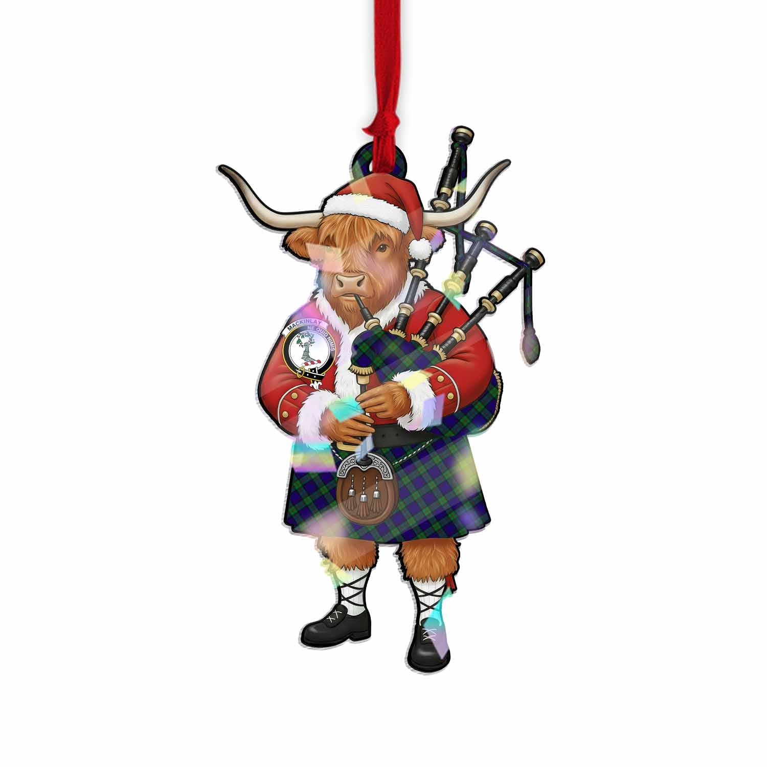 MacKinlay (McKinlay) Tartan Crest Christmas Highland Cow Bagpipes Hologram Ornament