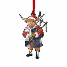 Hunter (Hunterston) Tartan Crest Christmas Highland Cow Bagpipes Hologram Ornament
