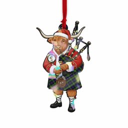 Watson Tartan Crest Christmas Highland Cow Bagpipes Hologram Ornament