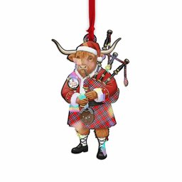 MacFarlane (McFarlane) Tartan Crest Christmas Highland Cow Bagpipes Hologram Ornament