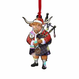 Nairn Tartan Crest Christmas Highland Cow Bagpipes Hologram Ornament