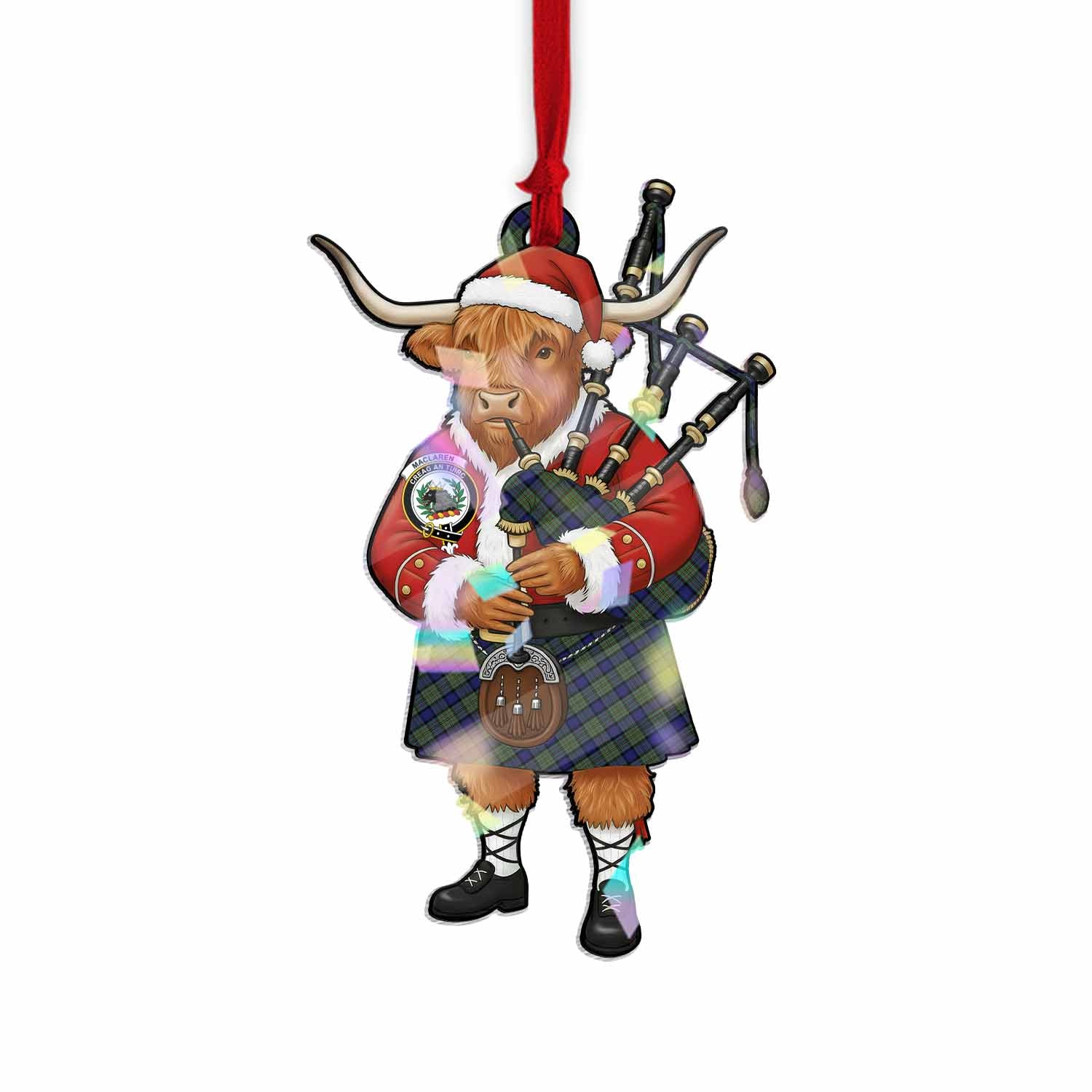 MacLaren (McLaren) Tartan Crest Christmas Highland Cow Bagpipes Hologram Ornament