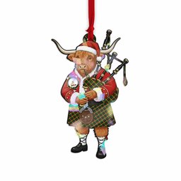 MacMillan (McMillan) Tartan Crest Christmas Highland Cow Bagpipes Hologram Ornament
