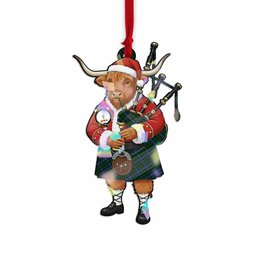 MacIntyre (McIntyre) Tartan Crest Christmas Highland Cow Bagpipes Hologram Ornament