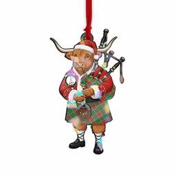 Muirhead Tartan Crest Christmas Highland Cow Bagpipes Hologram Ornament