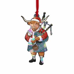 Ralston Tartan Crest Christmas Highland Cow Bagpipes Hologram Ornament