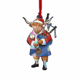 Mercer Tartan Crest Christmas Highland Cow Bagpipes Hologram Ornament