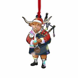 Laurie Tartan Crest Christmas Highland Cow Bagpipes Hologram Ornament