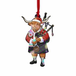 Wilson Tartan Crest Christmas Highland Cow Bagpipes Hologram Ornament