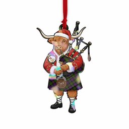 MacDonald (McDonald) Tartan Crest Christmas Highland Cow Bagpipes Hologram Ornament