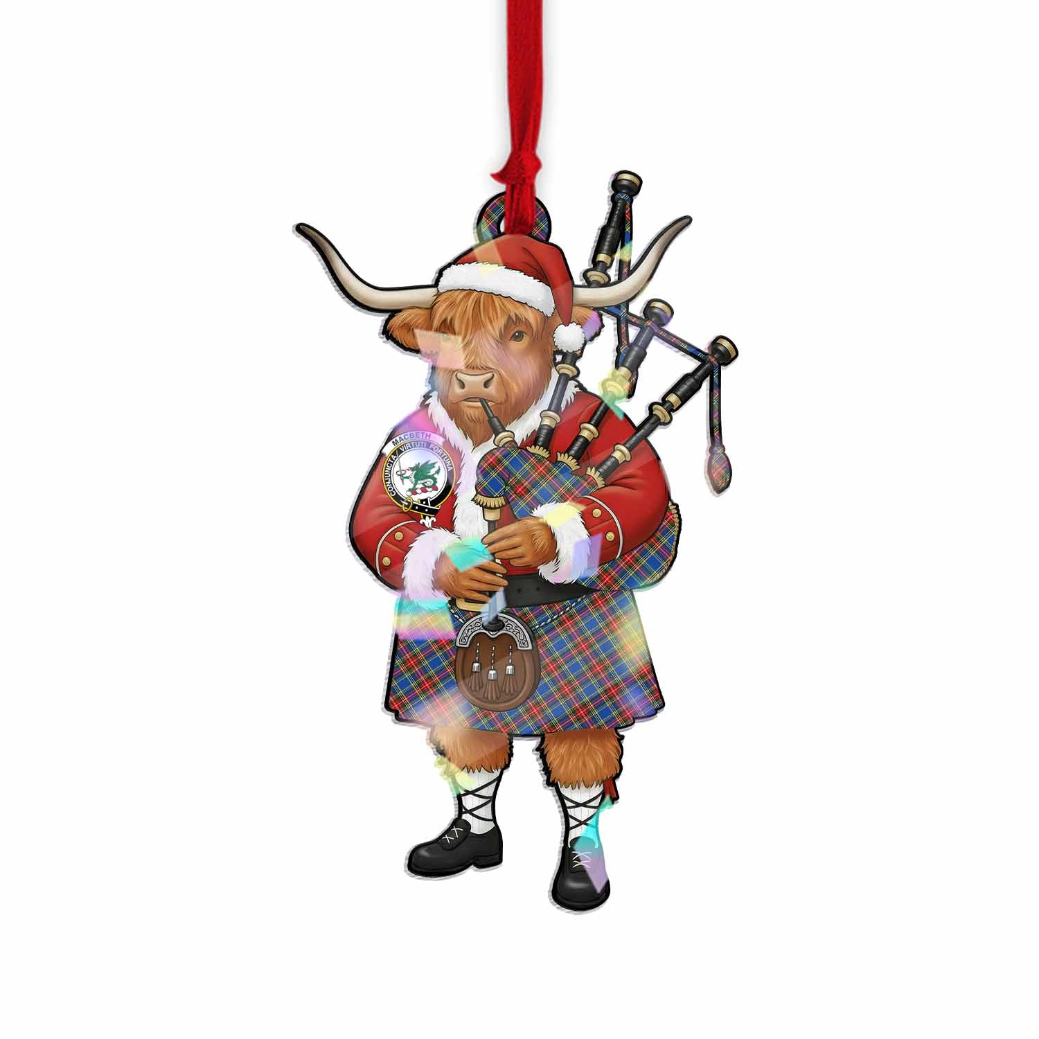 MacBeth (McBeth) Tartan Crest Christmas Highland Cow Bagpipes Hologram Ornament