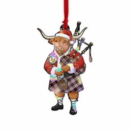 MacPherson (McPherson) Tartan Crest Christmas Highland Cow Bagpipes Hologram Ornament