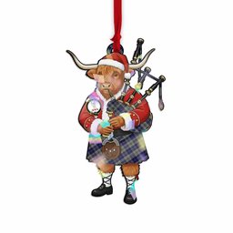 Napier Tartan Crest Christmas Highland Cow Bagpipes Hologram Ornament