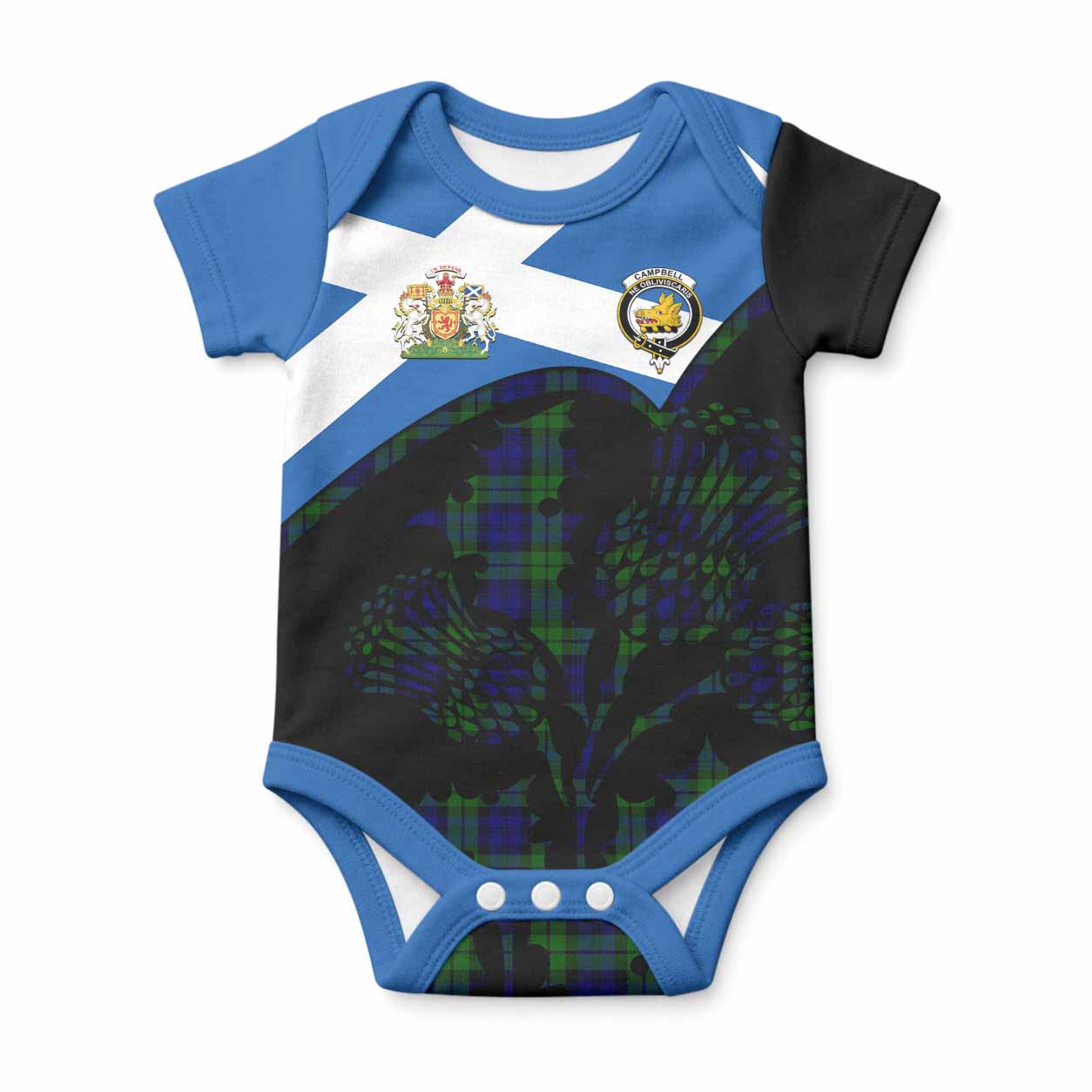 Campbell Tartan Family Crest Baby Onesie Scotland Thistle Floral Flag Style