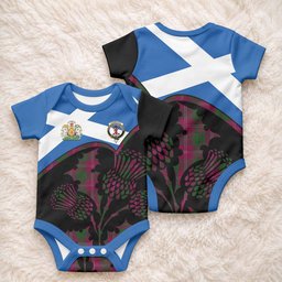 Crawford Tartan Family Crest Baby Onesie Scotland Thistle Floral Flag Style