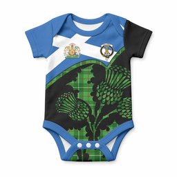 Galloway Tartan Family Crest Baby Onesie Scotland Thistle Floral Flag Style