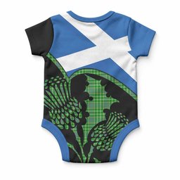 Currie Tartan Family Crest Baby Onesie Scotland Thistle Floral Flag Style
