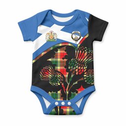 Gibson (Gibbs or Gibsone) Tartan Family Crest Baby Onesie Scotland Thistle Floral Flag Style